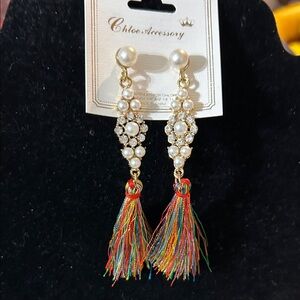 Gold and Multicolor Tassel Earrings